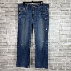 Big Star Union Straight Leg Thick Stitch Distressed Designer Jeans Mens 36 x 30